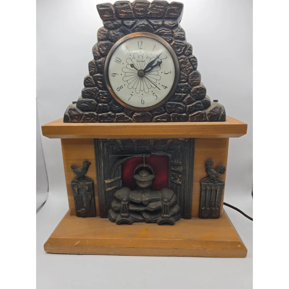 United Clock Corp. Hearth Roosters Lighted Motion Fireplace Clock Model 402